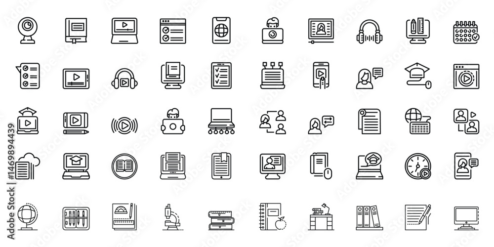 Digital learning icons outline symbols Digital learning icons outline symbols