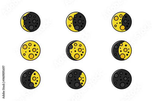 cartoon Vector Icons of Moon Phases – Minimal and Modern Style