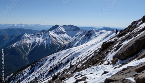 Winter Mountain Landscape with Snow-Covered Peaks and Hiker in the Olympic National Park