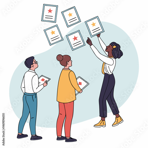 Team of professionals celebrating with certificates against a transparent background