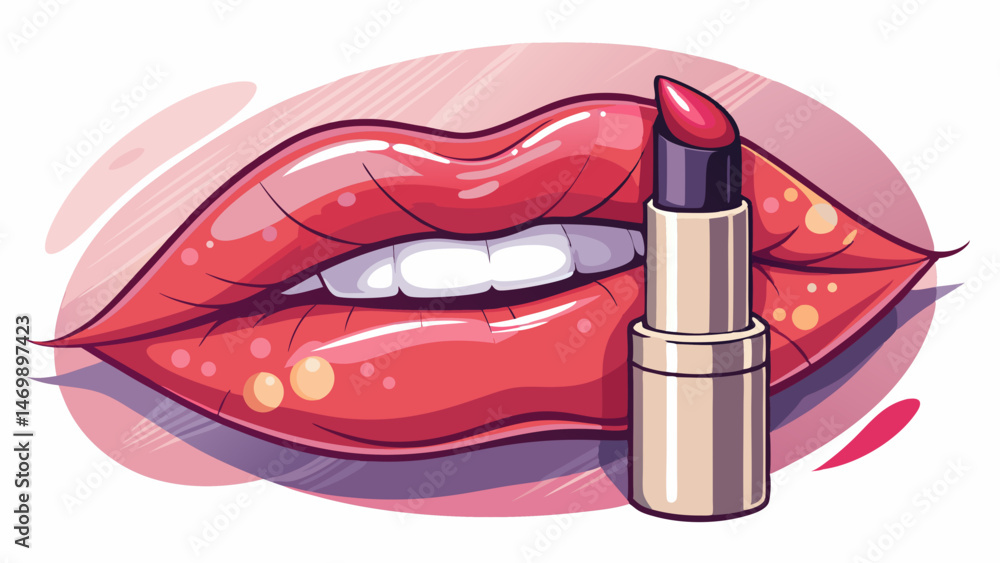 Obraz premium Girl paints her lips with lipstick