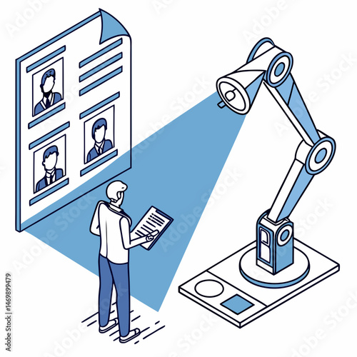 Modern recruitment and hiring process: technology and applicant screening illustration