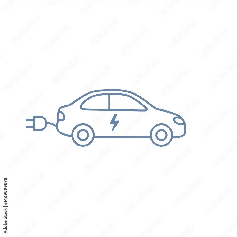 Fototapeta premium Blue Line Art Electric Car Illustration