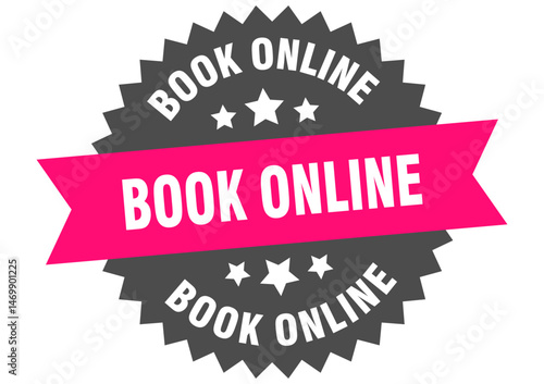 book online. book online round pink label isolated on transparent background