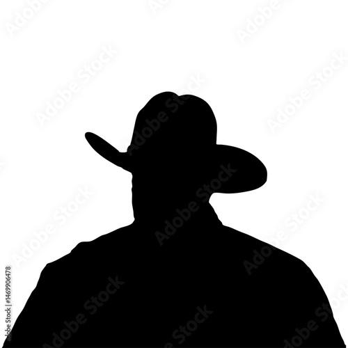 Silhouette of Man Wearing Cowboy Hat on White Background