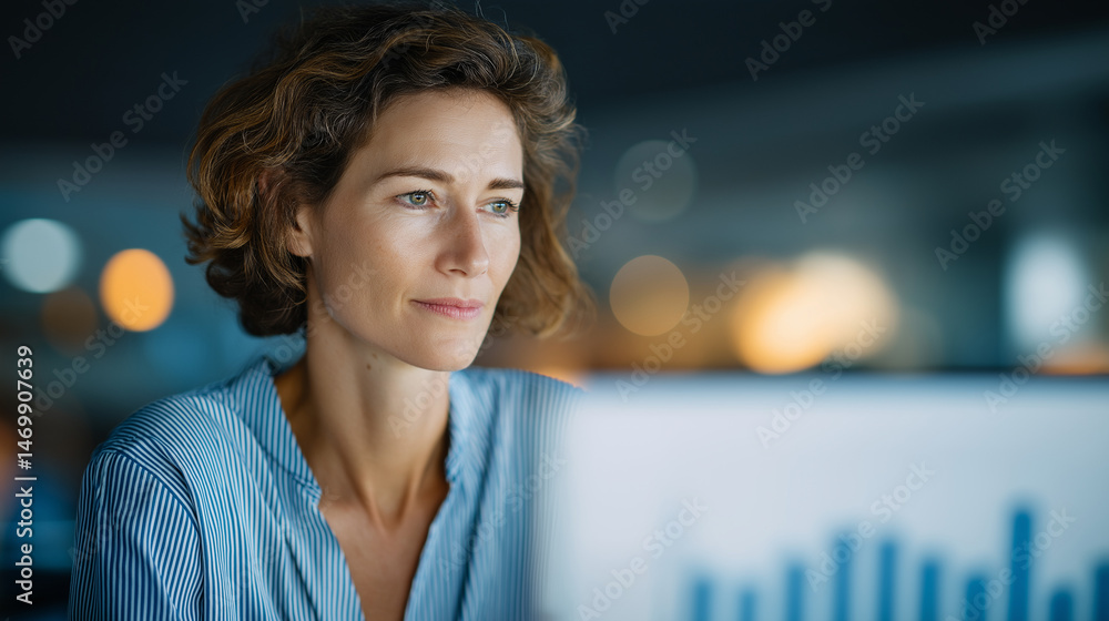 Obraz premium Businesswoman Analyzing Data on Modern Analytics Dashboard