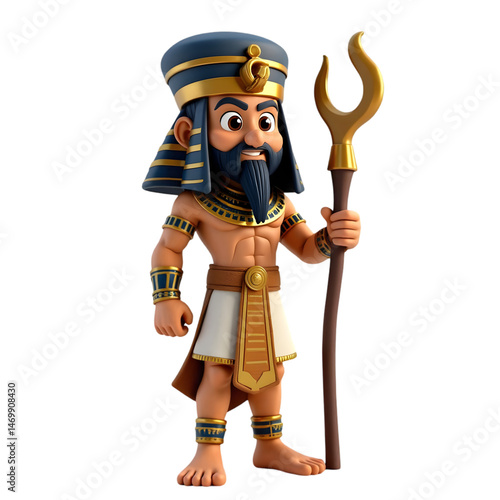 Cartoon Pharaoh 3D Render Ancient Egypt King isolated on transparent background