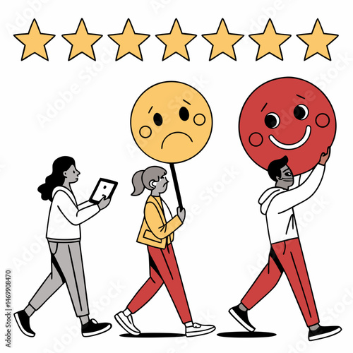 Customer reviews and feedback conceptualized with smiley and frowning faces