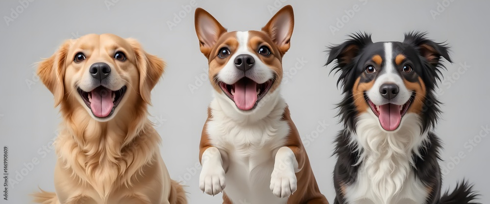 Joyful Trio of Dogs with Big Smiles Isolated on PNG Transparent Background Joyful Trio of Dogs with Big Smiles Isolated on PNG Transparent Background