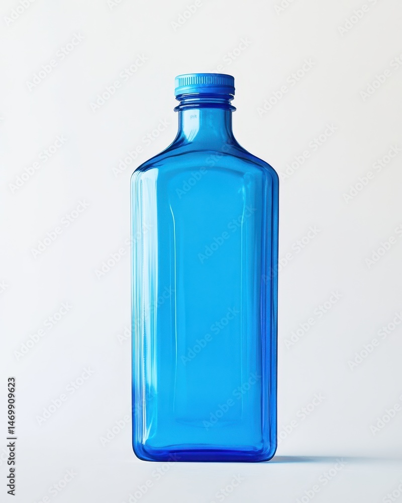 A vibrant blue rectangular glass bottle A vibrant blue rectangular glass bottle