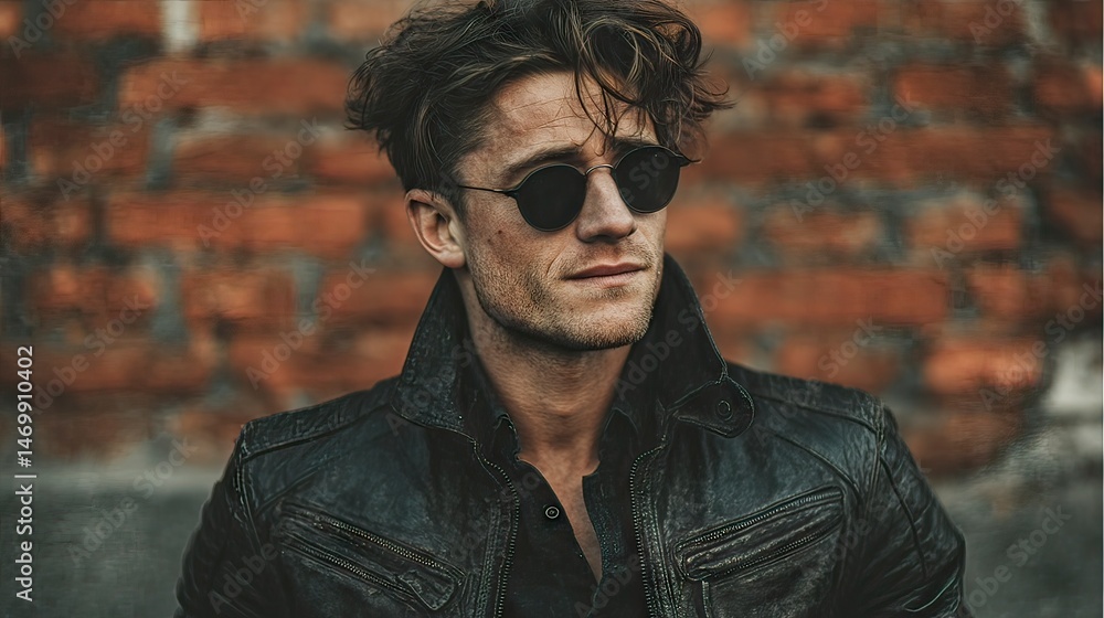 Fototapeta premium Man in sunglasses and leather jacket