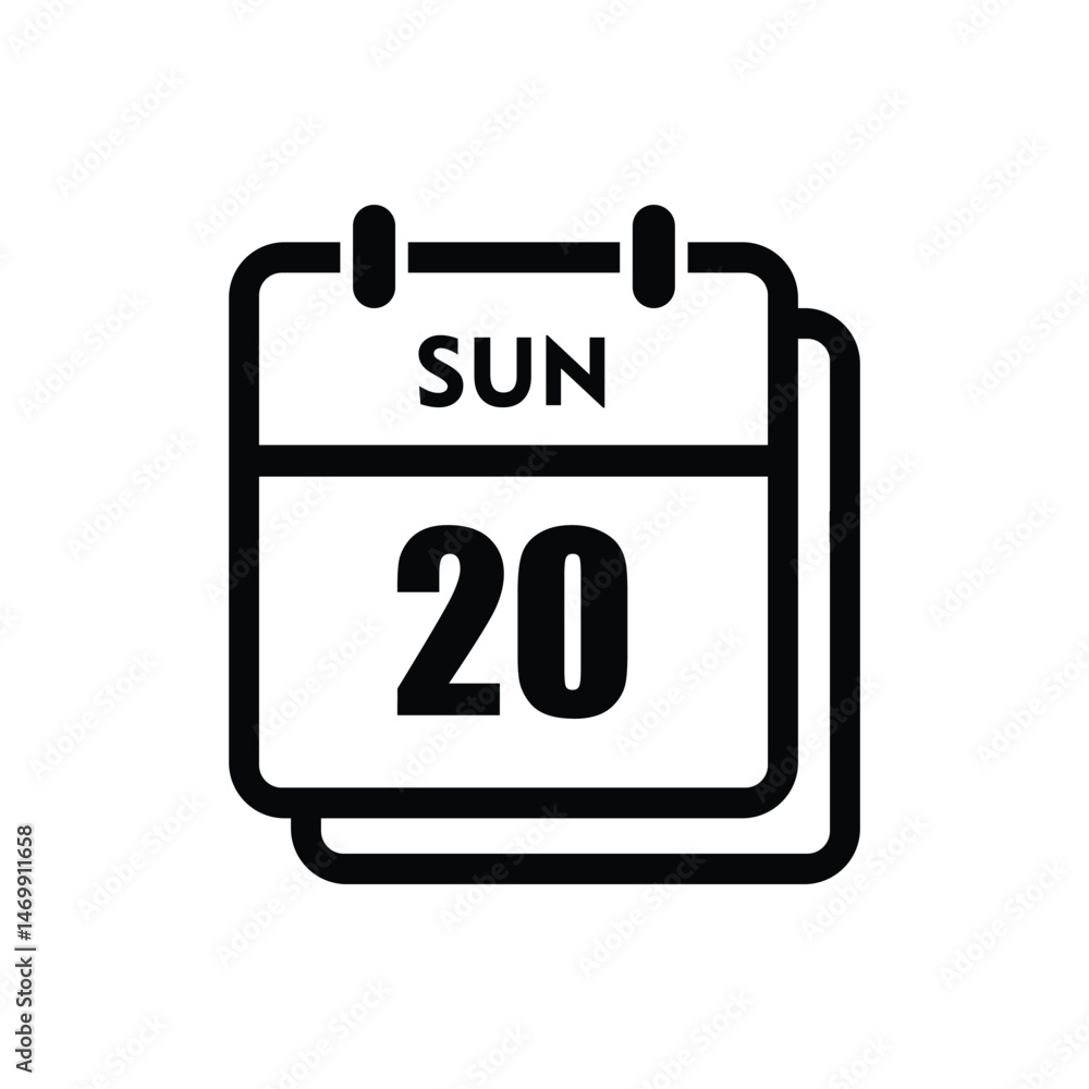 calender icon, 20 sunday icon with white background calender icon, 20 sunday icon with white background