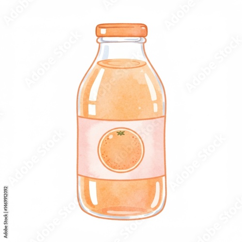 Watercolor Illustration of Orange Juice Bottle