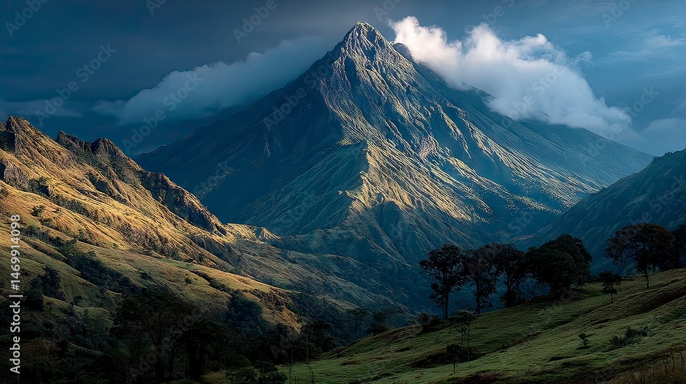 Fototapeta premium Mountain peaks landscape under dynamic sky