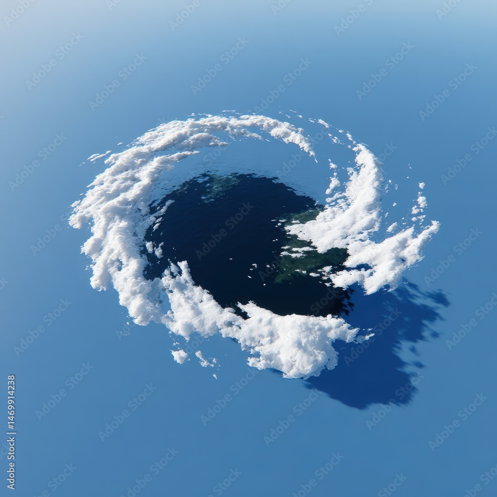 Naklejka premium Unreal Engine dusk world with slow rotating spiral over black sea