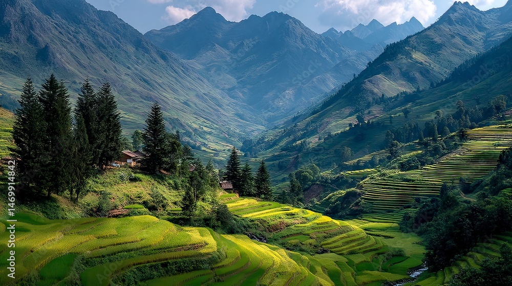 Obraz premium Mountain valley terraced fields landscape