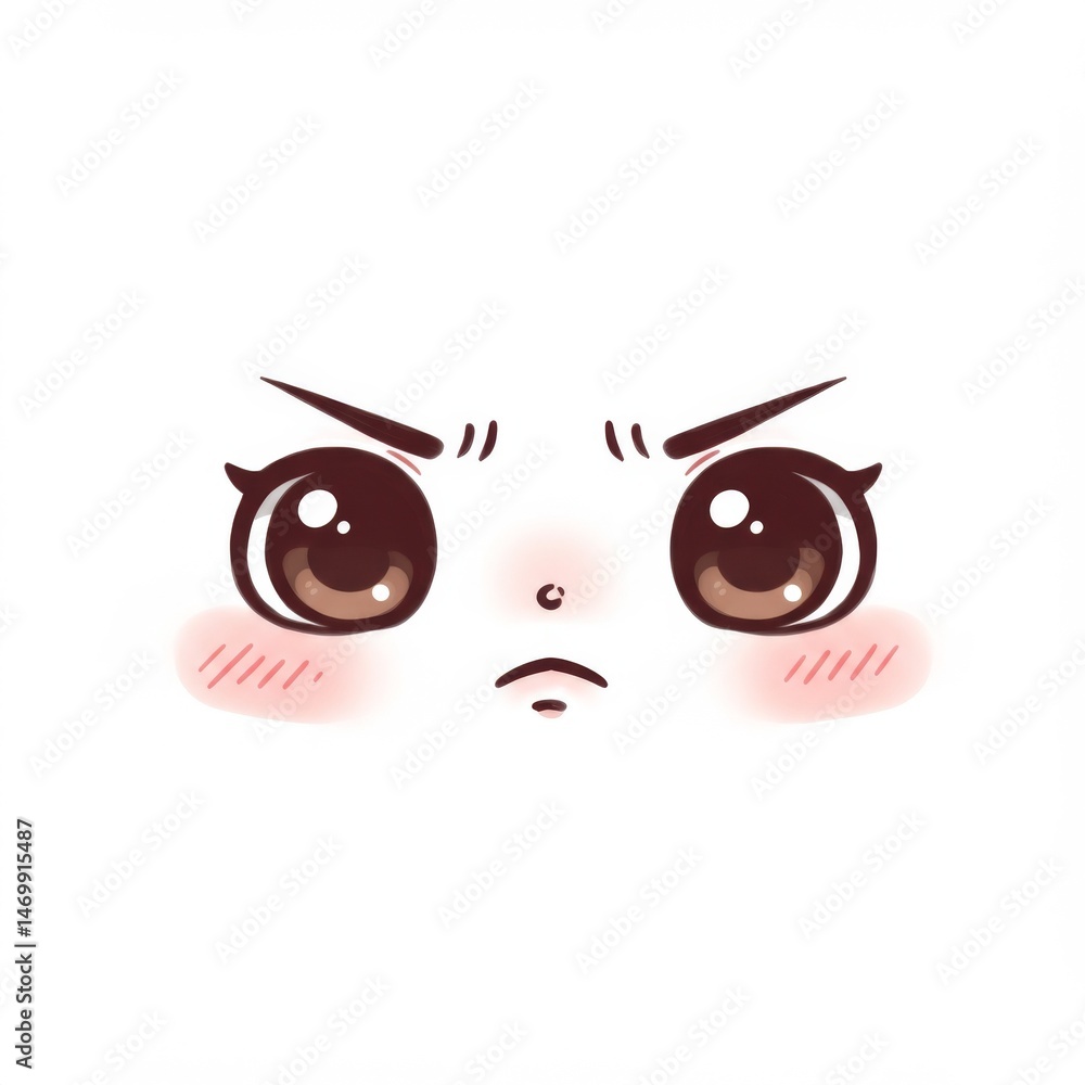 Fototapeta premium Angry Cartoon Face with Brown Eyes and Pink Cheeks