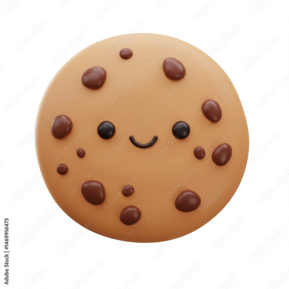Fototapeta premium Cute Cartoon Chocolate Chip Cookie with a Smile