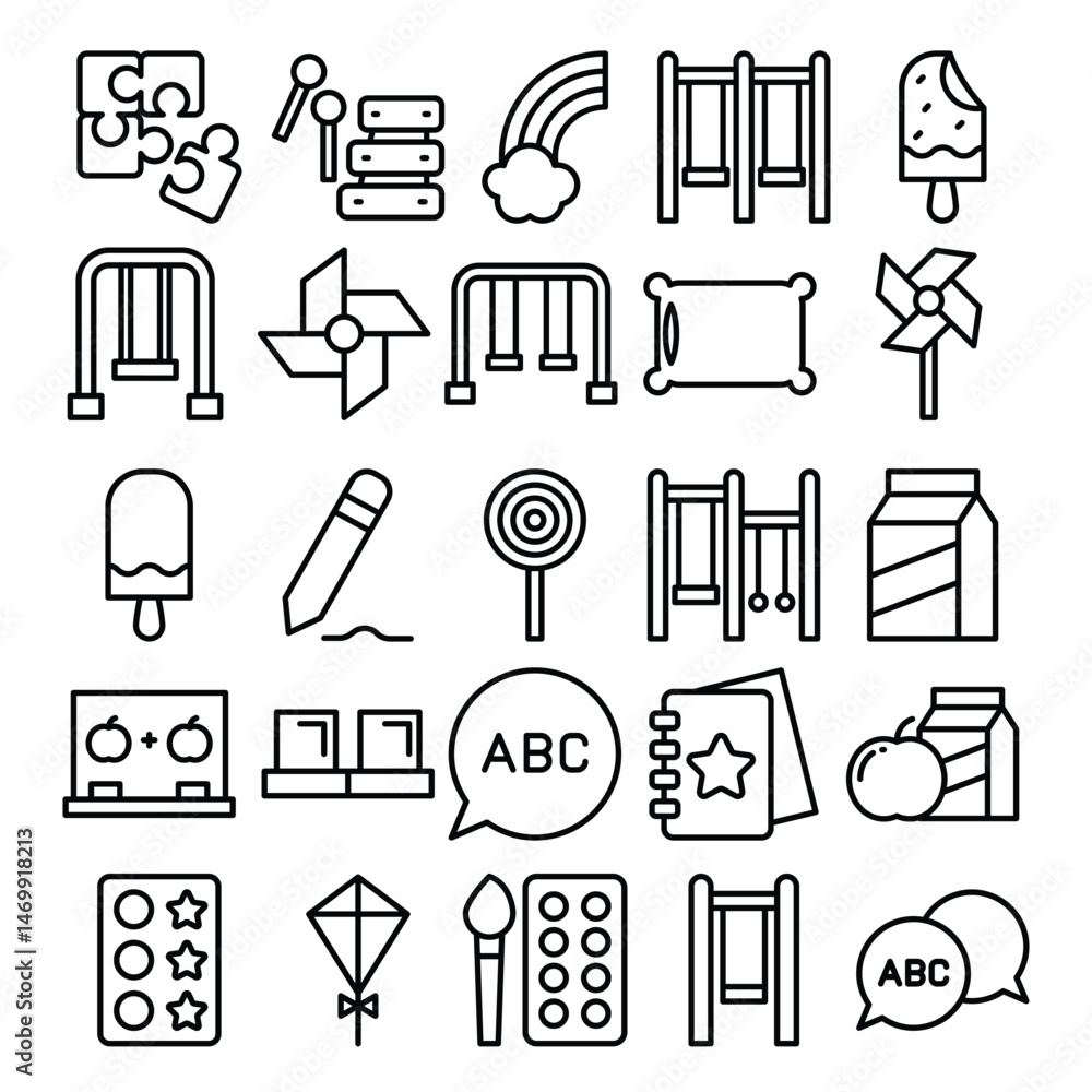 Kidcore Playground Learning Outline Icons Kidcore Playground Learning Outline Icons