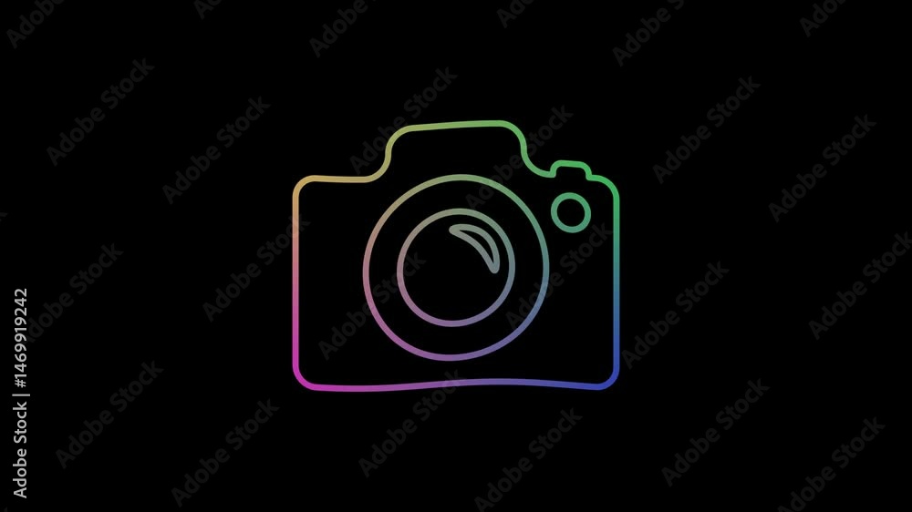 Abstract rendering glowing neon symbol of photo camera animation. Luminous signboard camera motion graphics. Abstract rendering glowing neon symbol of photo camera animation. Luminous signboard camera motion graphics.