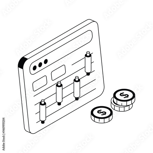 Premium isometric outline icon showing stock exchange