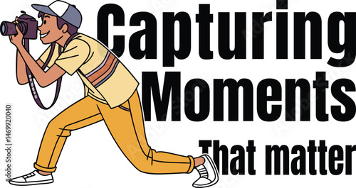 Young photographer capturing moments with camera inspiring quote t shirt vector art illustration

