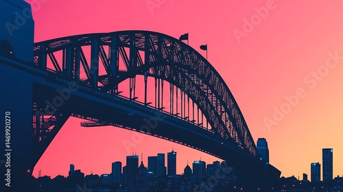 City bridge sunset silhouette.