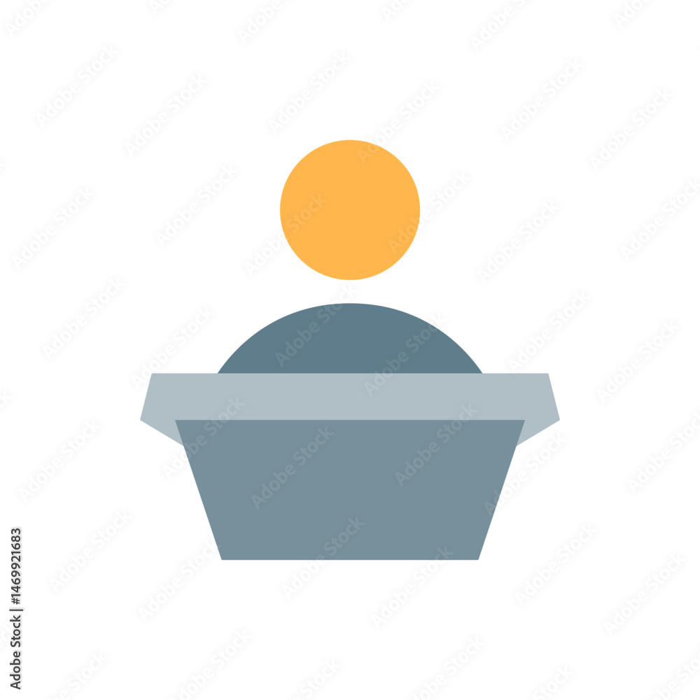 Illustration of a stylized figure with a yellow circle head and a gray trapezoidal body shape design Illustration of a stylized figure with a yellow circle head and a gray trapezoidal body shape design