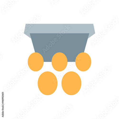 Illustration of a gray container above five orange circles arranged in two rows on a white background