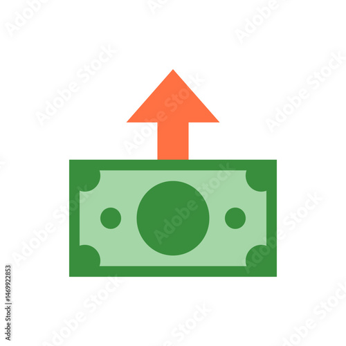 Illustration of a green dollar bill with an orange arrow pointing upwards indicating financial growth