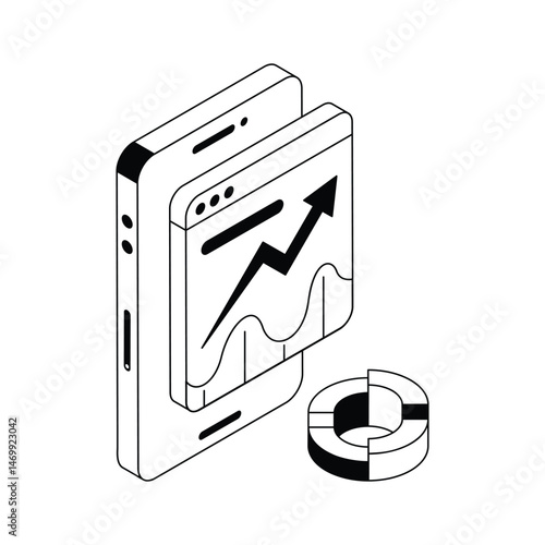 Ready to use isometric outline icon denoting online infographics