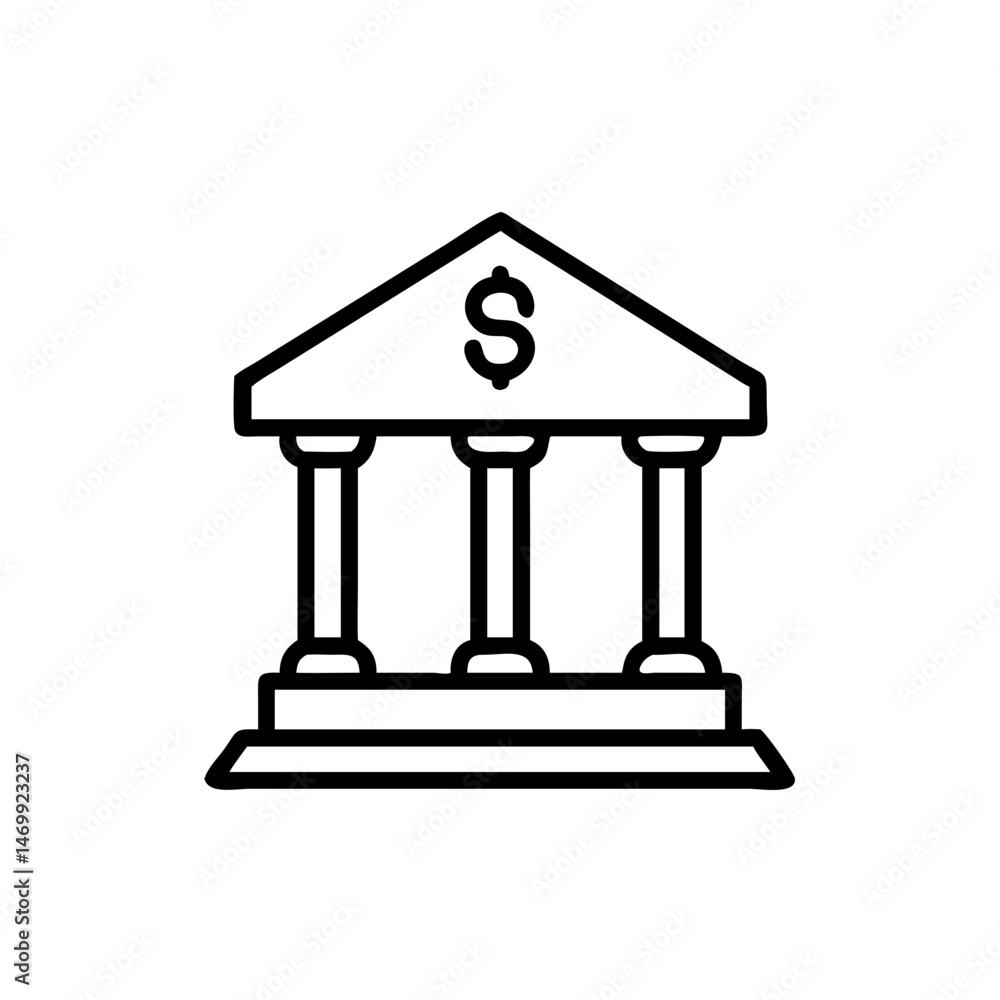 Bank Building with Dollar Symbol Icon Design Bank Building with Dollar Symbol Icon Design