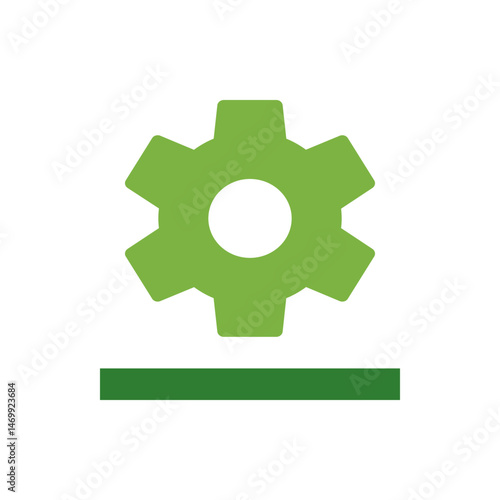 A green gear with a white center above a green horizontal bar on a white background simple illustration