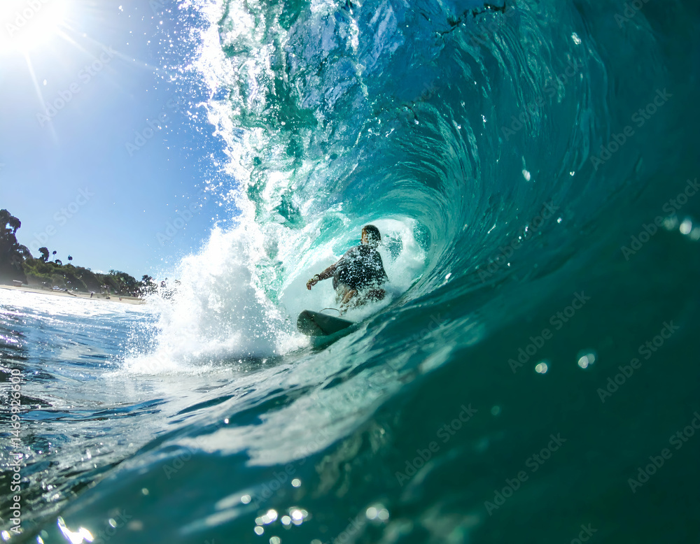 Fototapeta premium Surfer Riding Powerful Wave In Ocean