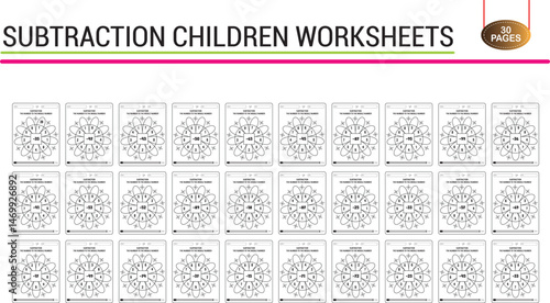 Subtraction editable vector math worksheet for children