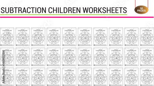Subtraction editable vector math worksheet for children