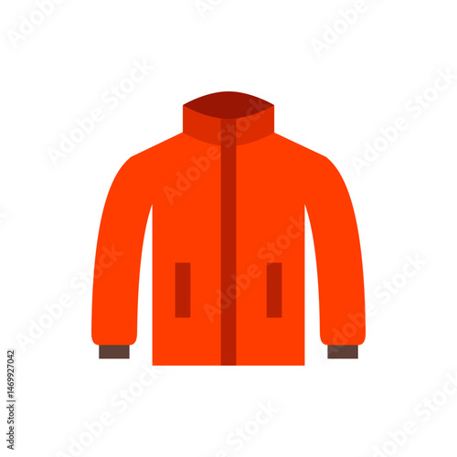 Illustration of a bright orange winter coat with a high collar and two pockets against a white background