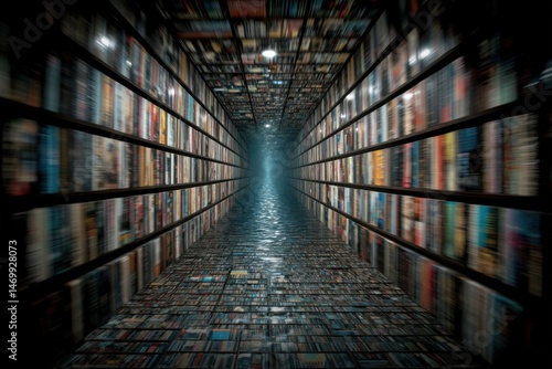 Wallpaper Mural a surreal interpretation of the universe as an infinite library of spinning planets, each shelf holding a world in motion Torontodigital.ca