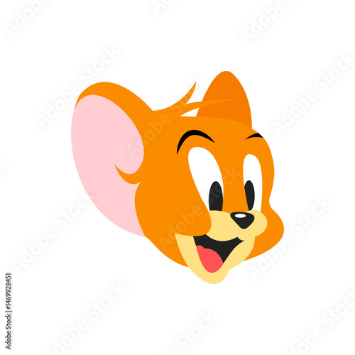 Illustration of jerry the mouse head with a happy expression and big ears on a white background