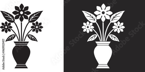 Beautiful flower vase flower pot silhouette, flower vector illustration on a white background 
