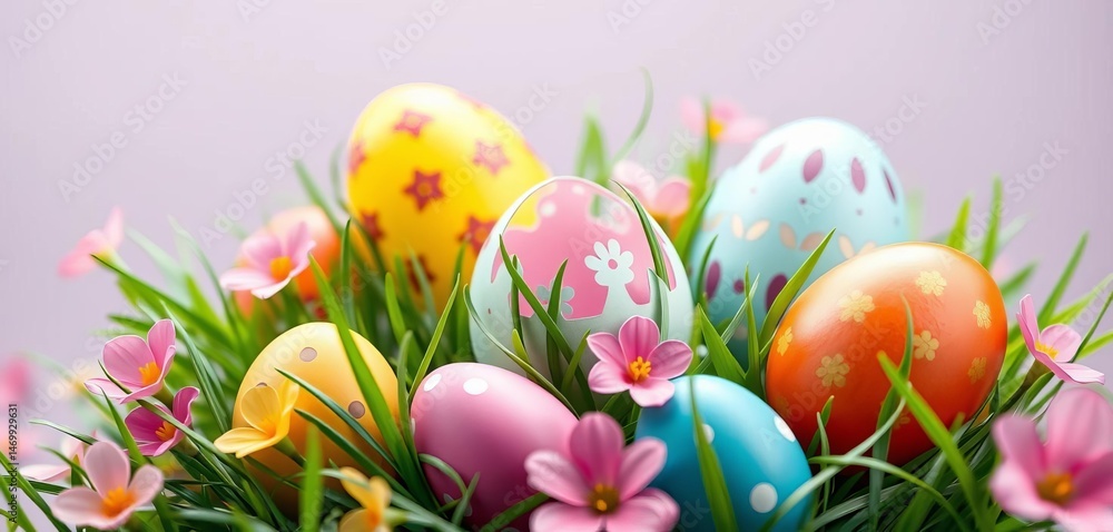 Vibrant paper-cut Easter eggs nestled in spring grass, red, craft Vibrant paper-cut Easter eggs nestled in spring grass, red, craft