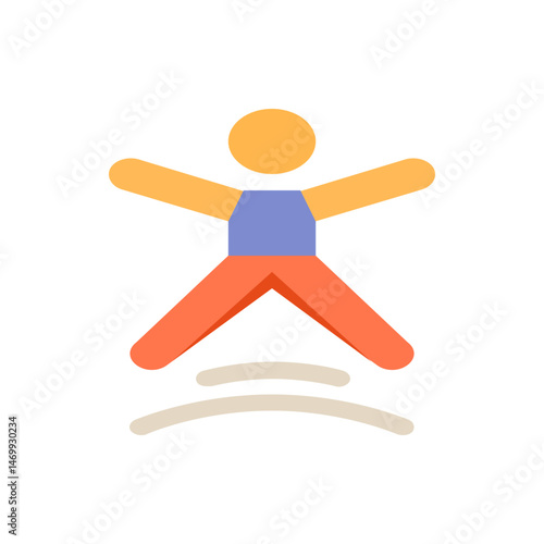 Illustration of a person jumping with arms outstretched and legs apart over curved lines below them