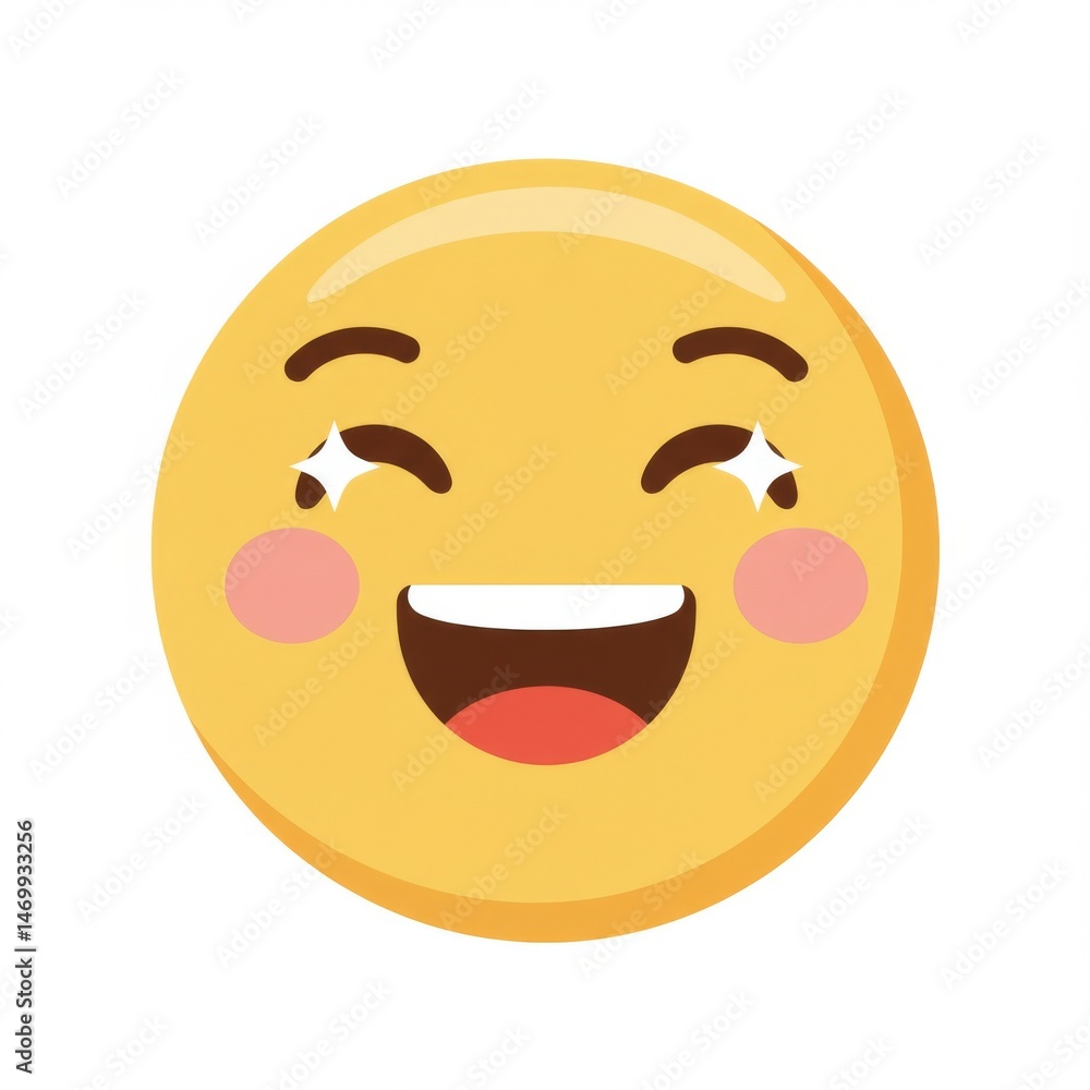Fototapeta premium Happy Yellow Emoji with Blush and Sparkling Eyes