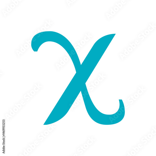 A stylized turquoise chi symbol with curved ends on a white background in a simple graphic design image