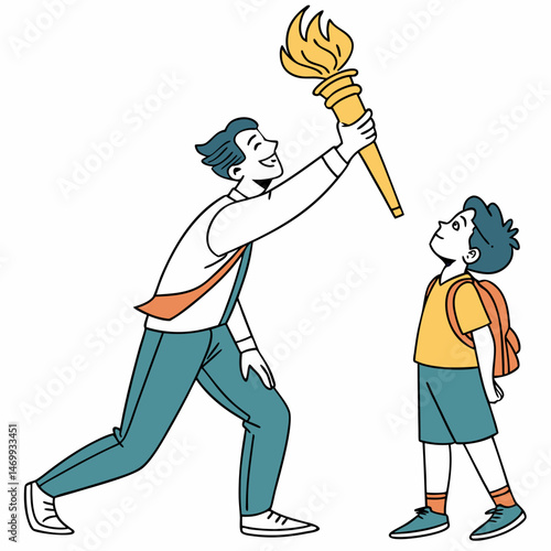 Torch passing illustration demonstrating guidance and leadership for inspirational concepts