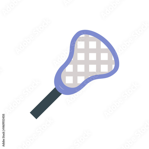 Illustration of a lacrosse stick with a light blue frame and a dark handle on a white background view