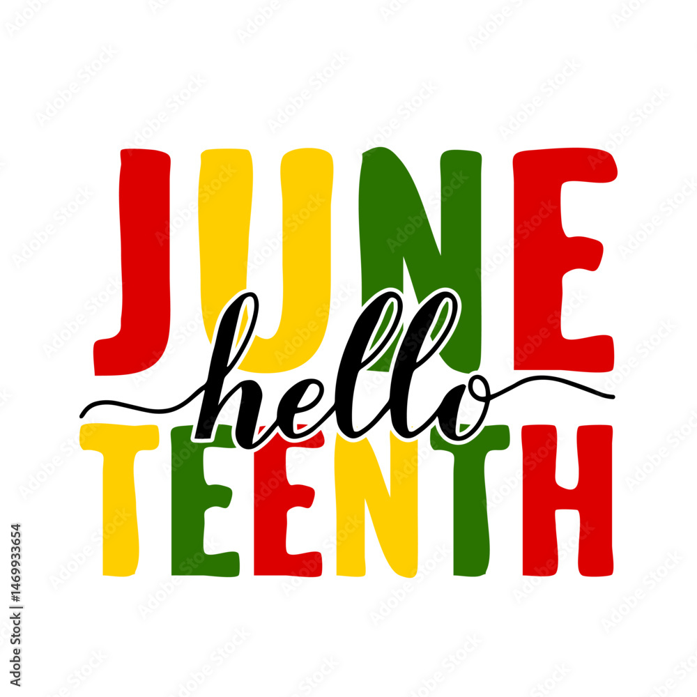 Hello Juneteenth. African American holiday on June 19. Vector template for typography poster, banner, sticker, postcard, shirt, etc.