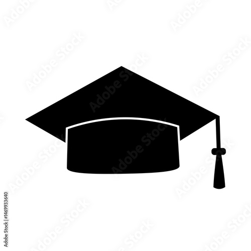 Graduation cap vector icon isolated on white. Academic hat with tassel. Element of design for banner, poster, sticker, flyer, logo design, etc.