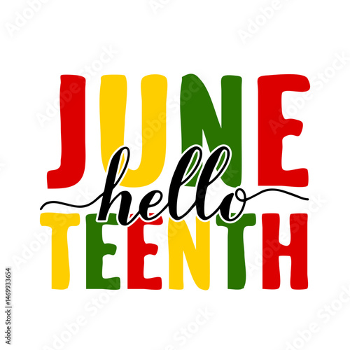 Hello Juneteenth. African American holiday on June 19. Vector template for typography poster, banner, sticker, postcard, shirt, etc.