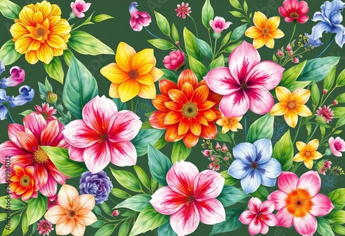 Vibrant watercolor floral bouquets, diverse blooms & lush leaves, ideal for design projects, art, graphic